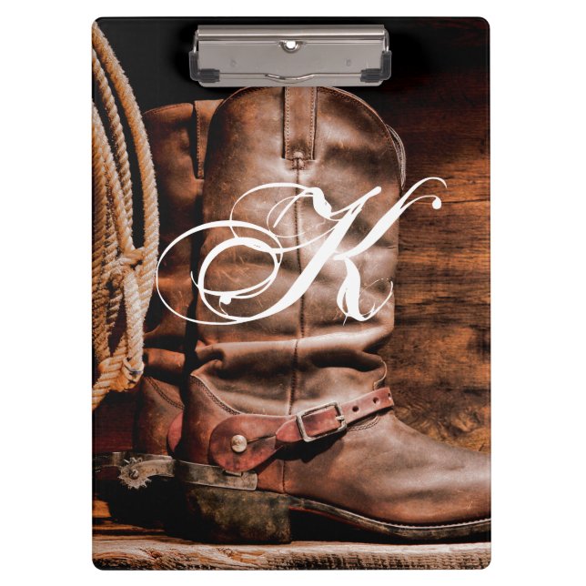 Personalized Clip Board Cowboy Boots Barn Wood Rus (Front)