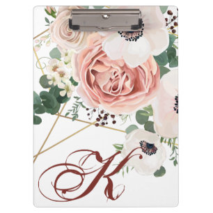 Personalized Clip Board Geometric Garden Rose Anem