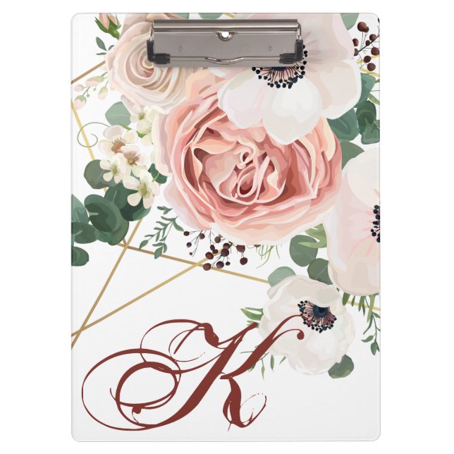 Personalized Clip Board Geometric Garden Rose Anem (Front)