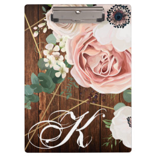 Personalized Clip Board Geometric Garden Rose Barn