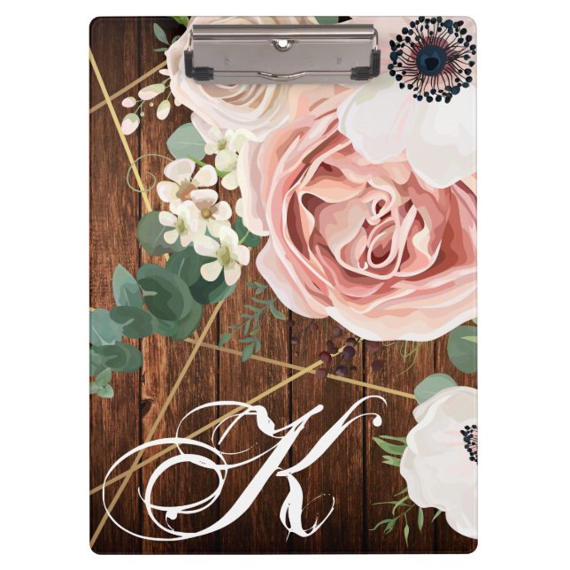 Personalized Clip Board Geometric Garden Rose Barn (Front)