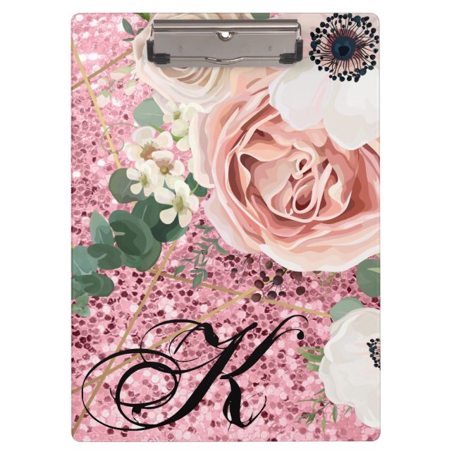 Personalized Clip Board Geometric Garden Rose Glit (Front)