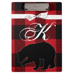 Personalized Clip Board Red Buffalo Plaid Bear Bla