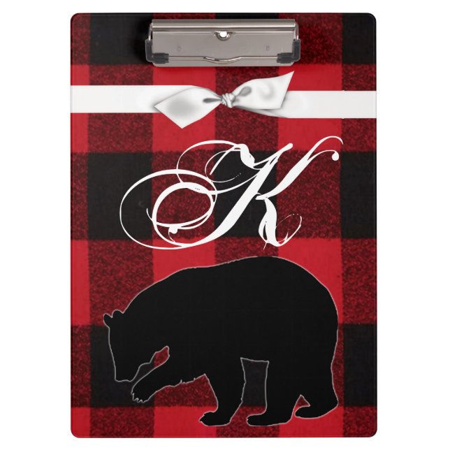 Personalized Clip Board Red Buffalo Plaid Bear Bla (Front)