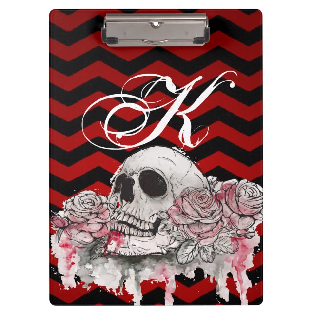 Personalized Clip Board skull Rose goth Chevron bl (Front)