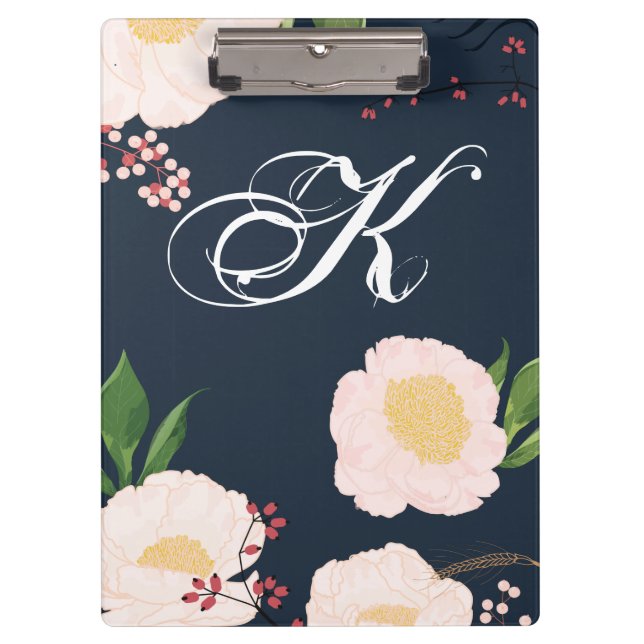 Personalized Clip Board White Floral Flowers on Da (Front)