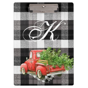 Personalized Clip Board XMAS Truck Buffalo Plaid B