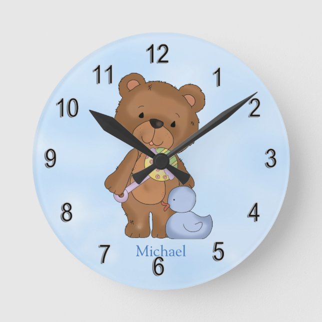 Personalized Clock Baby Boy Teddy Bear (Front)