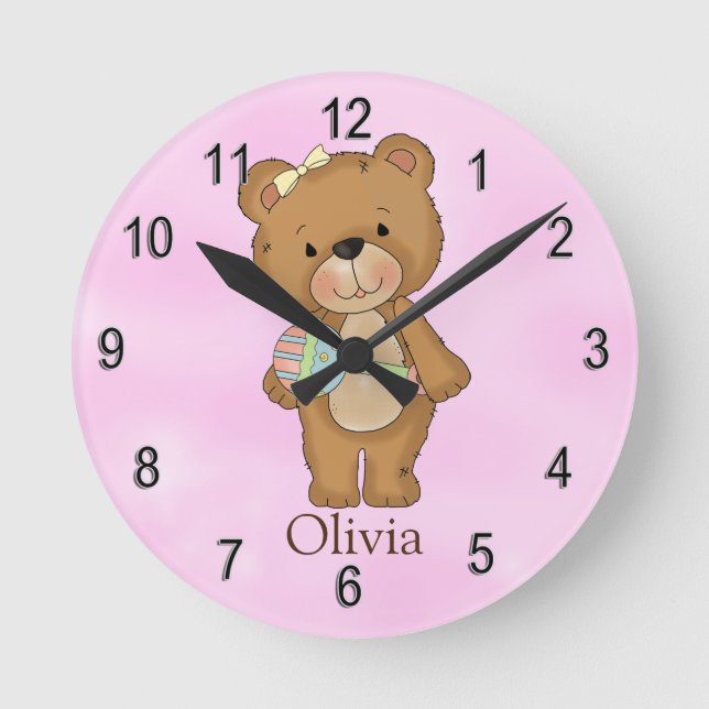 Personalized Clock Baby Girl Teddy Bear (Front)