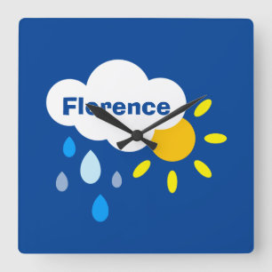 Personalized Cloud, Rain & and Sunshine Square Wall Clock