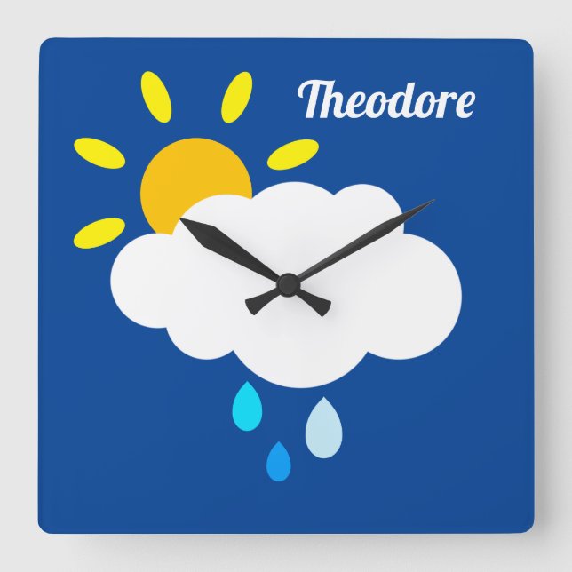 Personalized Cloud, Rain and Sunshine Square Wall Clock (Front)