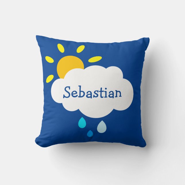 Personalized Cloud, Raindrops and Sunshine Cushion (Front)