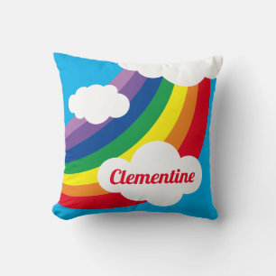 Personalized Cloud, Raindrops & Rainbow Cushion
