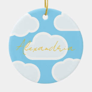 Personalized Clouds Name Christmas Ceramic Ornament