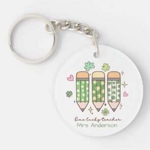 Personalized Clover One Lucky Teacher Pencil  Keychain