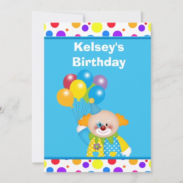 Personalized  Clown Birthday Invitation (Front)