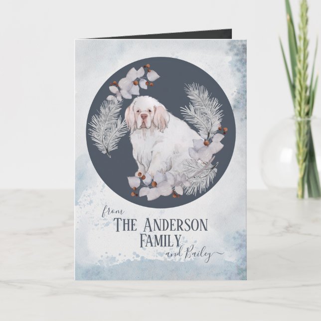 Personalized Clumber Spaniel Christmas  Holiday Card (Front)