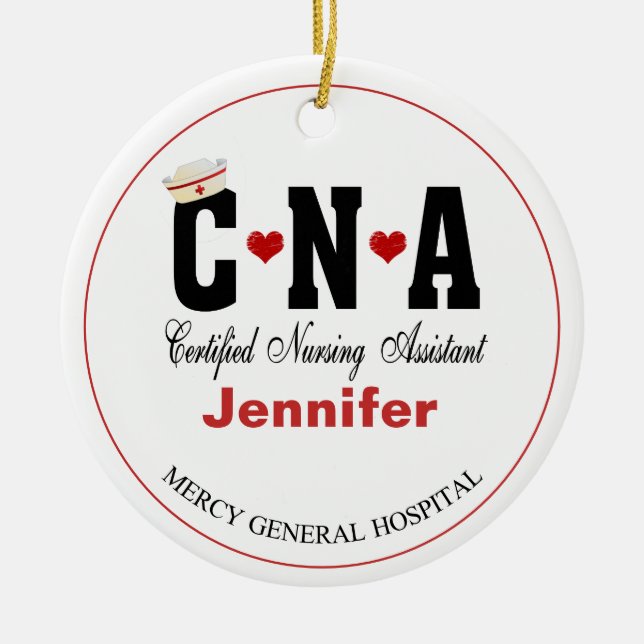 Personalized CNA Nurse Christmas  Ceramic Ornament (Front)