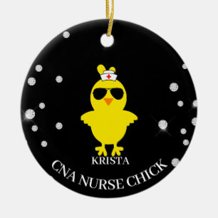 Personalized CNA Nurse Sunshade Glitter Chick  Ceramic Ornament