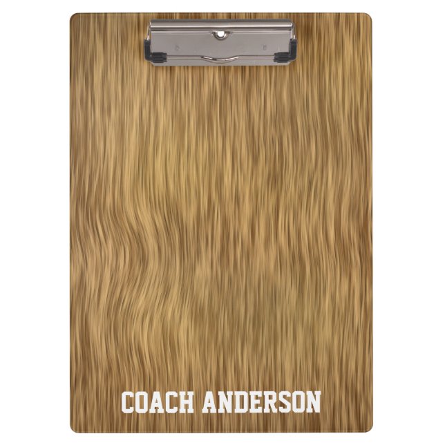 Personalized Coach Clipboard On Faux Wood Backdrop (Front)