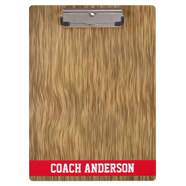 Personalized Coach Clipboard On Faux Wood Red (Front)
