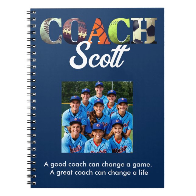 Personalized Coach name players  Notebook (Front)