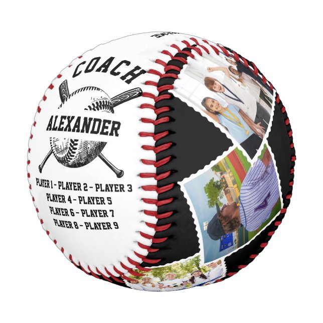 Personalized Coach With 6 photo & Player's Names Baseball (Angled)