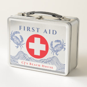 Personalized Coastal Beach House First Aid Kit Metal Lunch Box