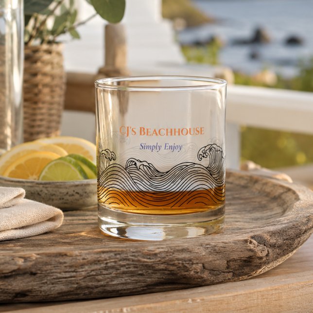 Personalized Coastal Beachhouse Whiskey Glass (Creator Uploaded)