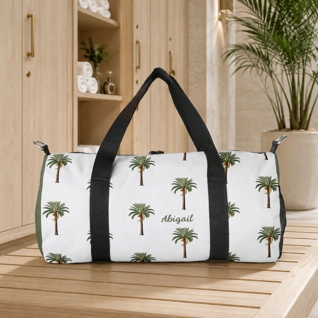 Personalized Coastal Chic Palm Trees with any Name Duffle Bag (Creator Uploaded)