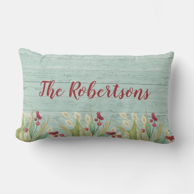 Personalized Coastal Christmas Beach Grass Lumbar Pillow (Front)