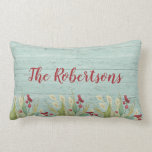 Personalized Coastal Christmas Beach Grass Lumbar Pillow<br><div class="desc">A joyful throw pillow with a border of beach grasses,  berries and a weathered wood background. Personalize it with your name. Fun for your Christmas Beach decor. Designed for you by Blackberry Boulevard.</div>