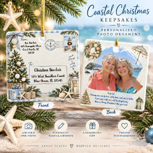 Personalized Coastal Christmas Photo Ceramic Ornament