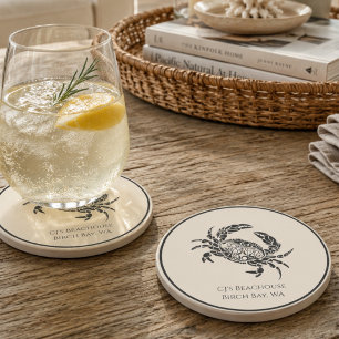 Personalized Coastal Crab Beach House Coaster