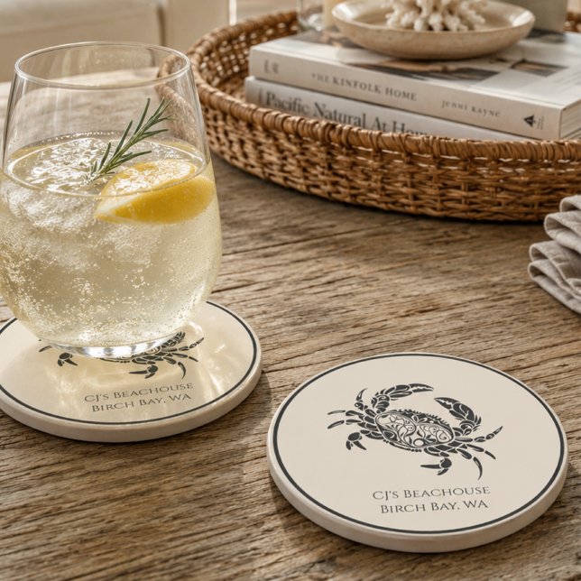 Personalized Coastal Crab Beach House Coaster (Creator Uploaded)