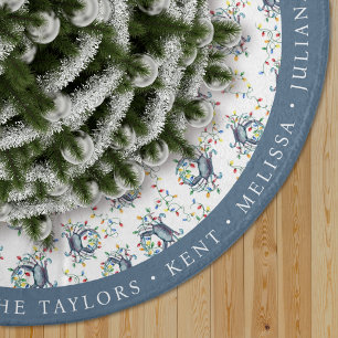 Personalized Coastal Crab Christmas Lights Brushed Polyester Tree Skirt