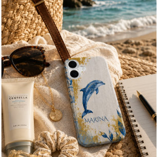 Personalized Coastal Dolphin Vintage Blue Ocean iPhone 16 Case