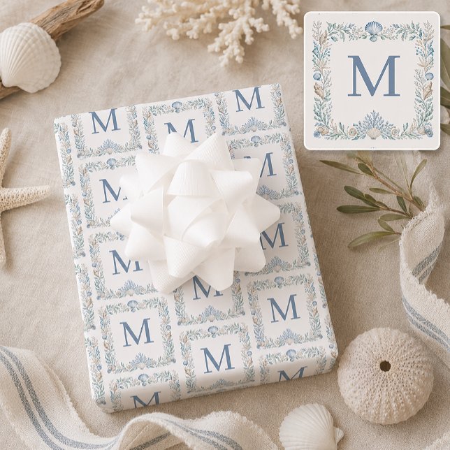 Personalized Coastal Initial Monogram Wrapping Paper Sheet (Coastal Monogram Wrapping Paper)