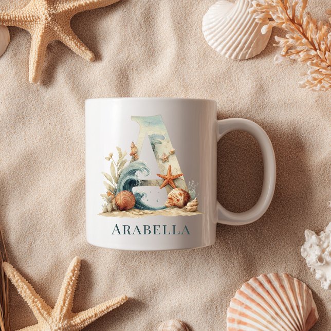 Personalized Coastal Monogram A Initial Beach Coffee Mug (Personalized Coastal Monogram A Initial Beach Coffee Mug)