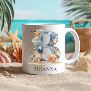 Personalized Coastal Monogram B Initial Beach Coffee Mug