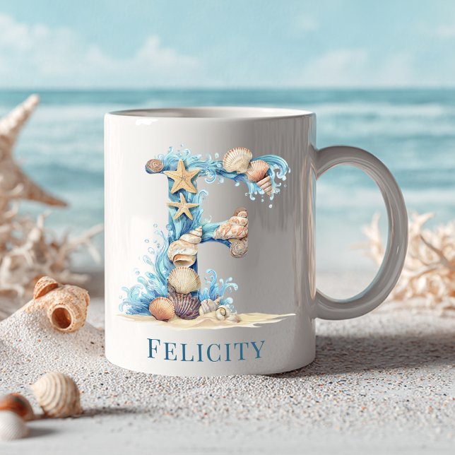 Personalized Coastal Monogram F Initial Beach Coffee Mug (Personalized Coastal Monogram F Initial Beach Coffee Mug)