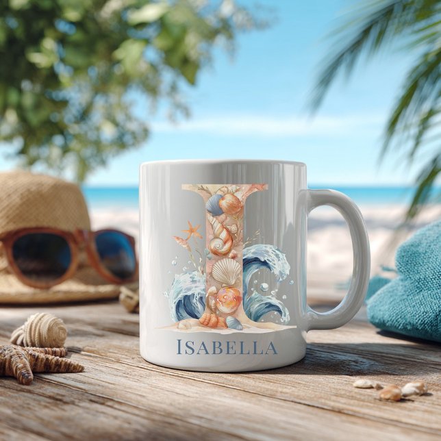 Personalized Coastal Monogram I Initial Beach Coffee Mug (Personalized Coastal Monogram I Initial Beach Coffee Mug)