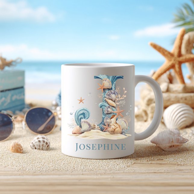 Personalized Coastal Monogram J Initial Beach Coffee Mug (Personalized Coastal Monogram J Initial Beach Coffee Mug)