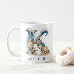 Personalized Coastal Monogram K Initial Beach Coffee Mug