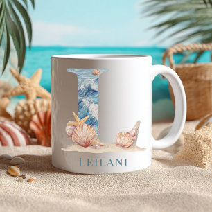 Personalized Coastal Monogram L Initial Beach Coffee Mug
