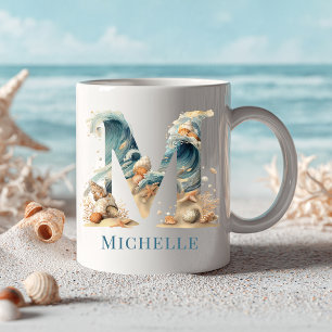 Personalized Coastal Monogram M Initial Beach Coffee Mug