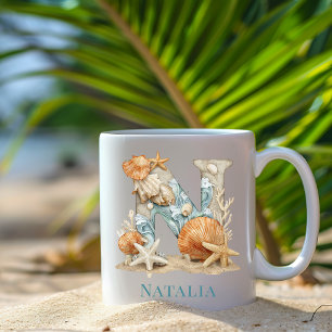 Personalized Coastal Monogram N Initial Beach Coffee Mug