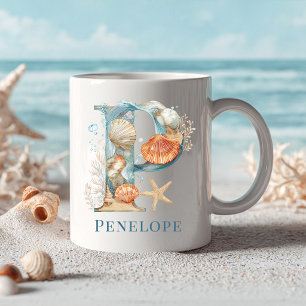 Personalized Coastal Monogram P Initial Beach Coffee Mug