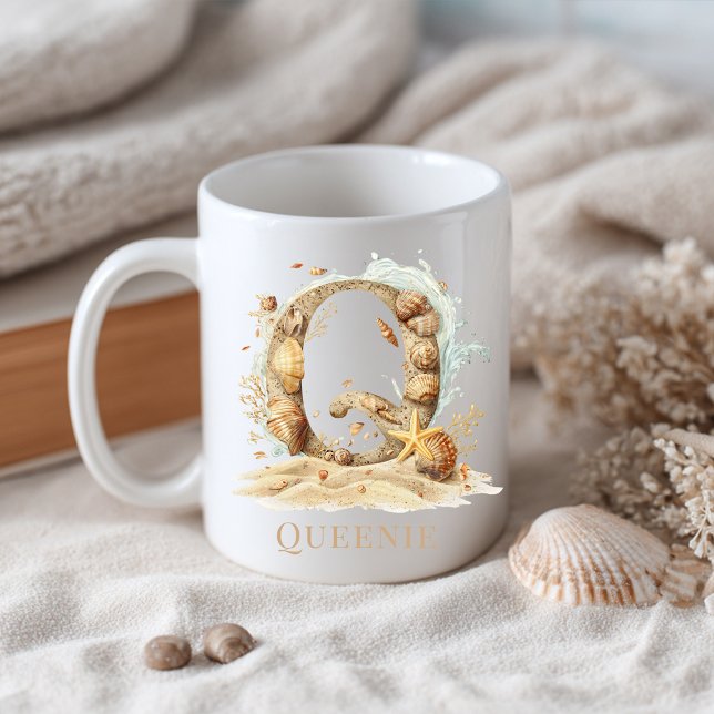 Personalized Coastal Monogram Q Initial Beach Coffee Mug (Personalized Coastal Monogram Q Initial Beach Coffee Mug
)