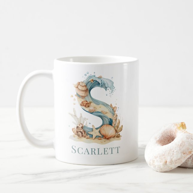Personalized Coastal Monogram S Initial Beach Coffee Mug (With Donut)
